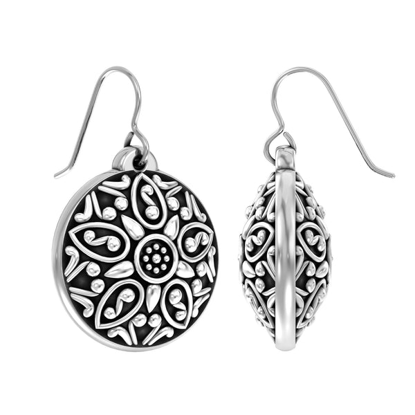 925 Sterling Silver Antique Round Shape Handmade Retro Bali Design French Wire Hook Drop Dangle Earrings for Women