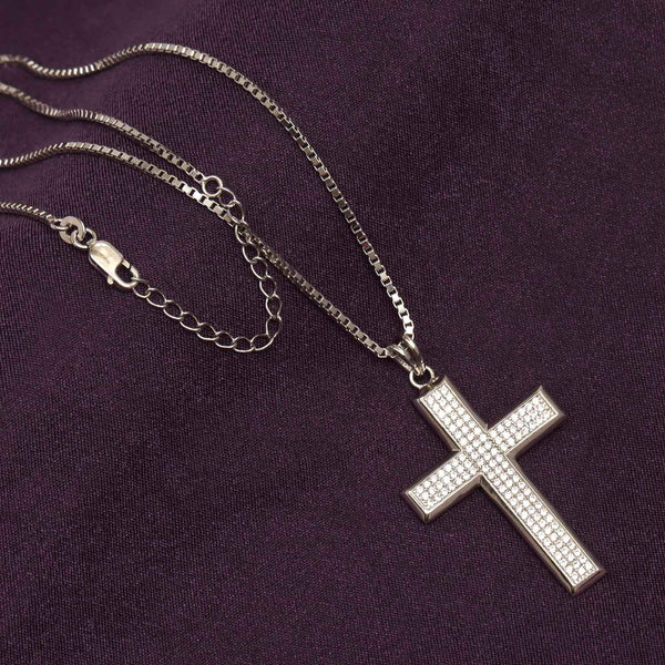 925 Sterling Silver Handmade Micro Pave Zirconia Cross Pendant Necklace for Men and Women
