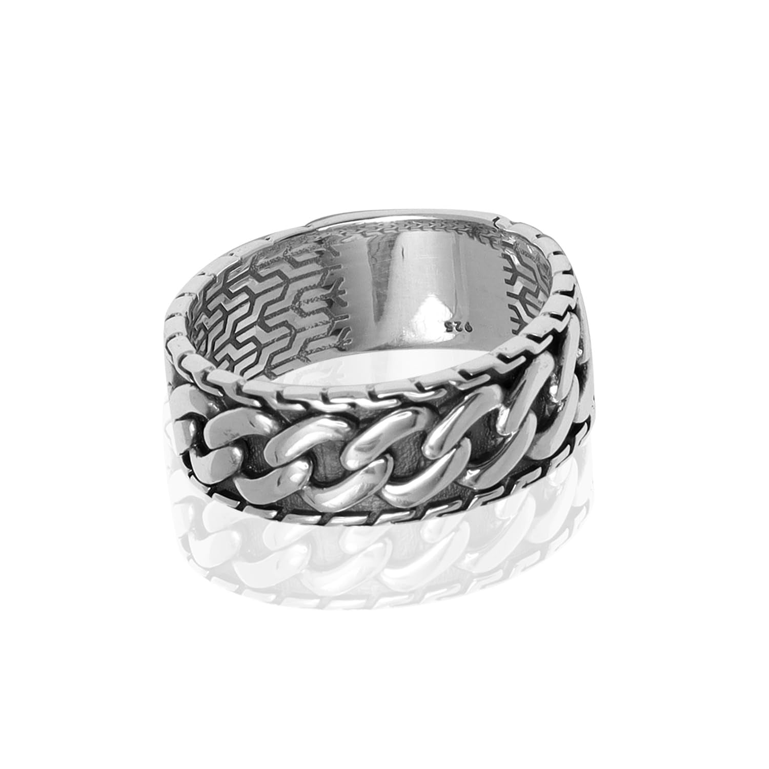 925 Sterling Silver Handmade Curb Link Chain Band Finger Ring for Men