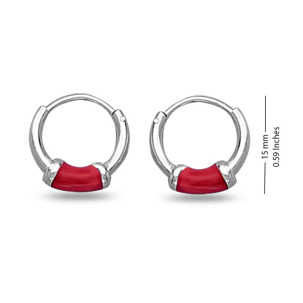 925 Sterling Silver Enamel Bali Hoop Earrings for Women and Girls