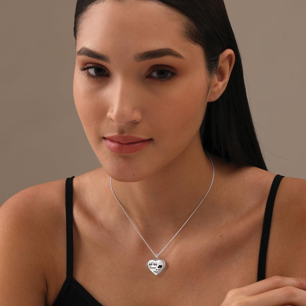 Personalised 925 Sterling Silver Heart Couple Photo & Message Love Printed Pictures Pendant Necklace for Women