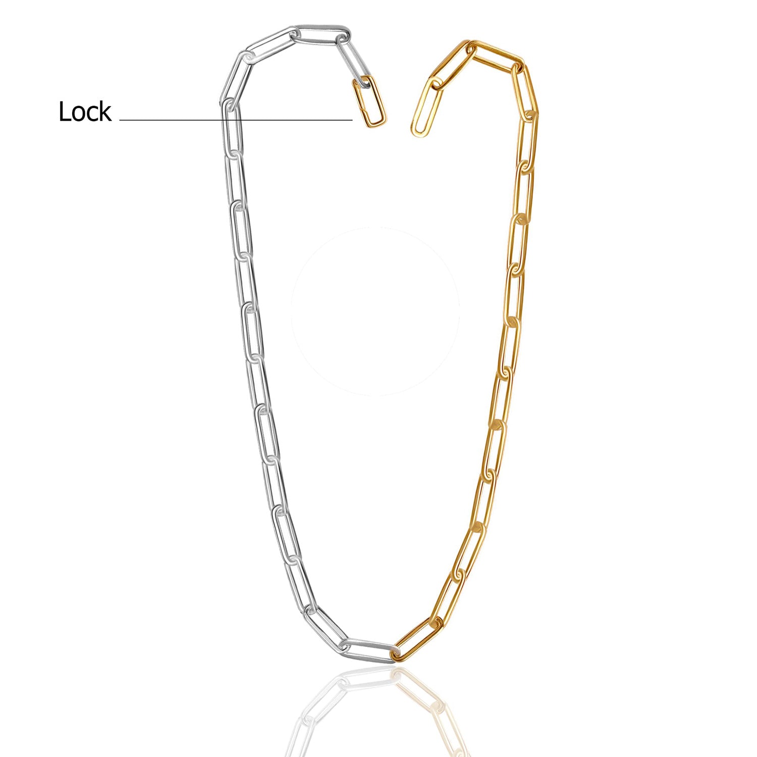 925 Sterling Silver Hypoallergenic Handmade Italian Paperclip Links Dual Tone Chain Necklace for Women