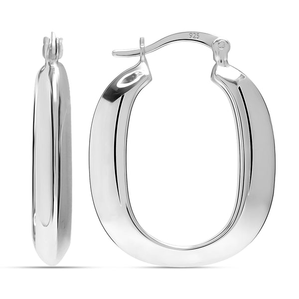 925 Sterling Silver Oval Classic Handmade Click-Top Puff Hoop Earrings for Women