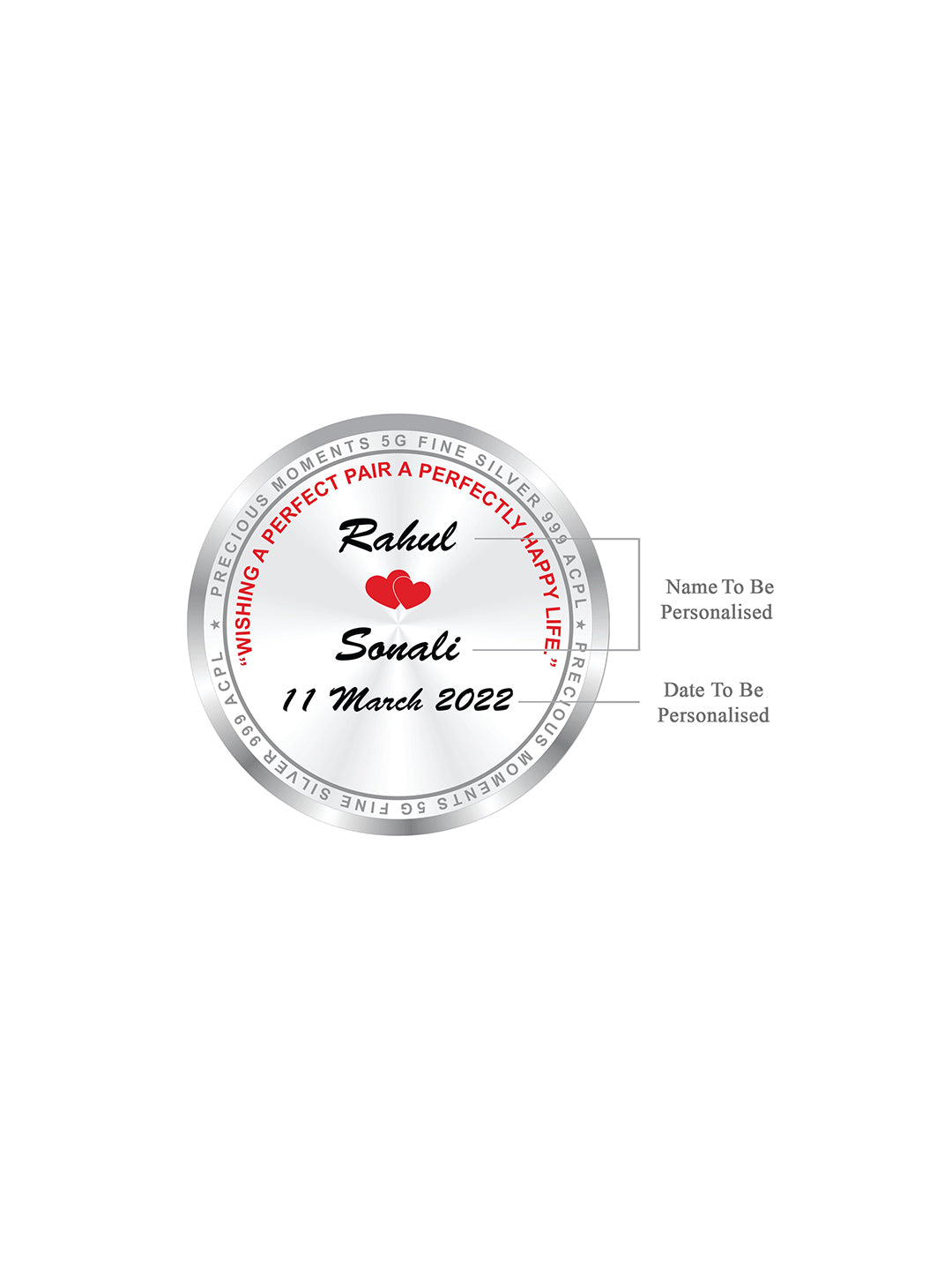 Personalised Silver Coin Wedding Anniversary 5 Gram 999 Pure