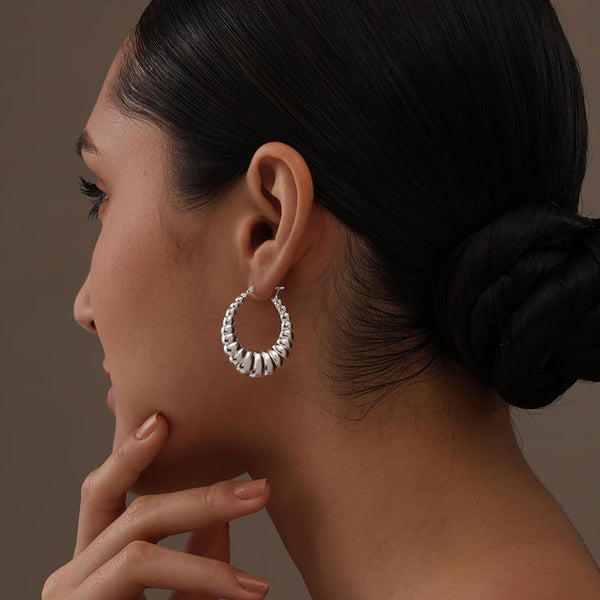 925 Sterling Silver Jewellery Oval Shrimp Click-Top Hoop Earrings for Women Teen 35MM