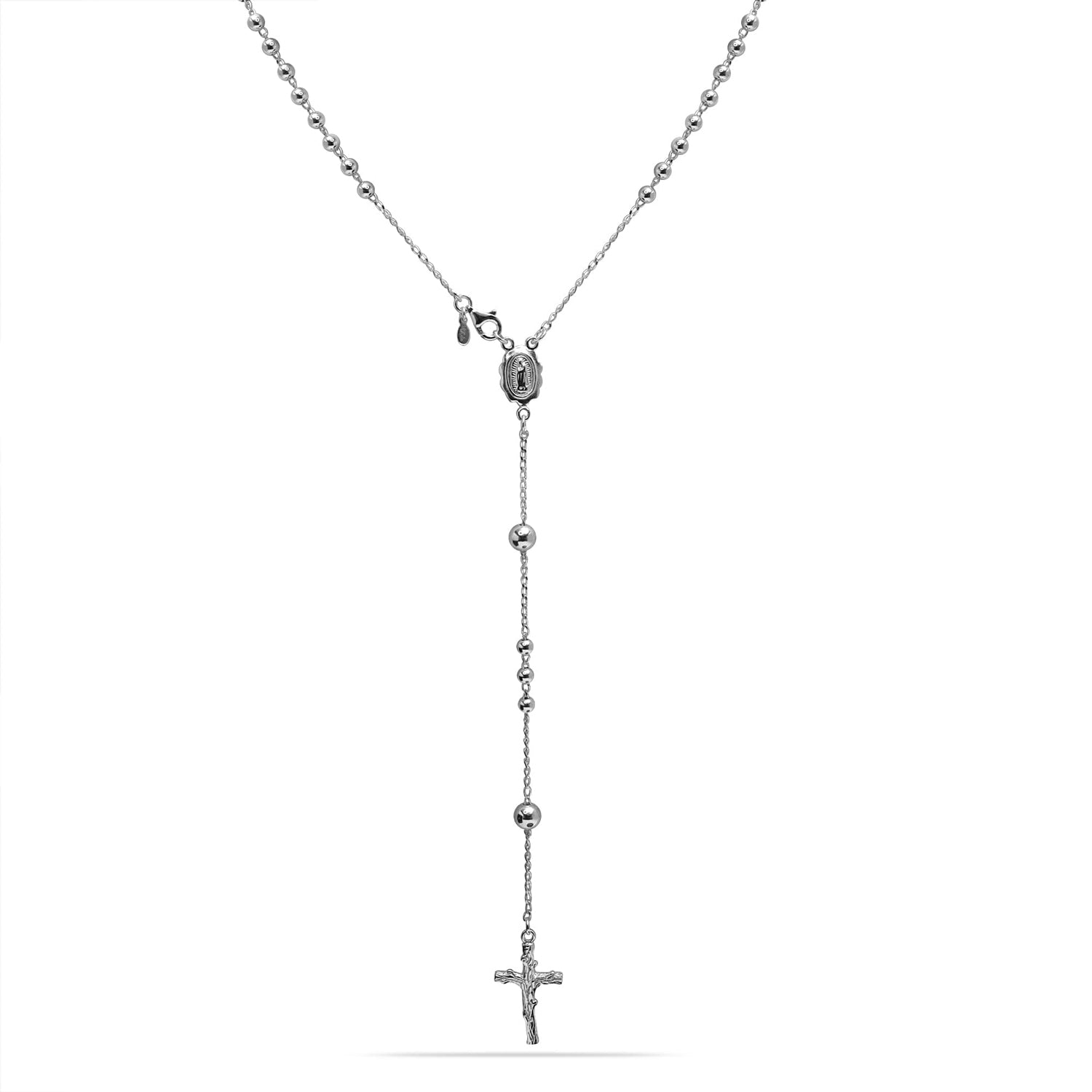 925 Sterling Silver Italian Rosary Bead Cross Y Necklace Chain for Women Men