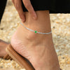 925 Sterling Silver Figaro Chain Heart Shaped Cubic Zirconia Anklet for Women