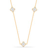 925 Sterling Silver 14K Gold-Plated Mother of Pearl Clover Station Long Necklace for Women