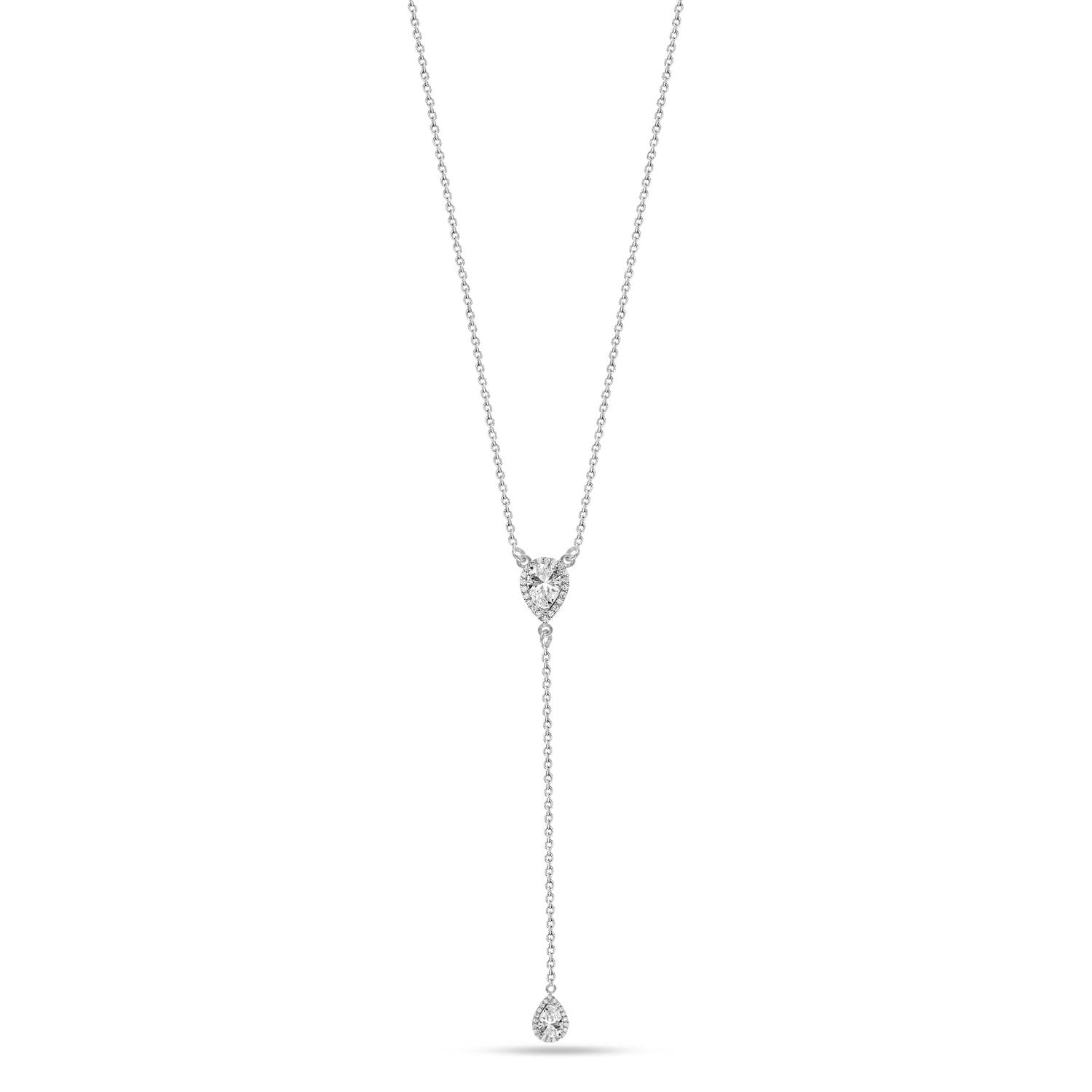 925 Sterling Silver Double CZ Lariat Drop Adjustable Lariat Simple Y Necklace for Women