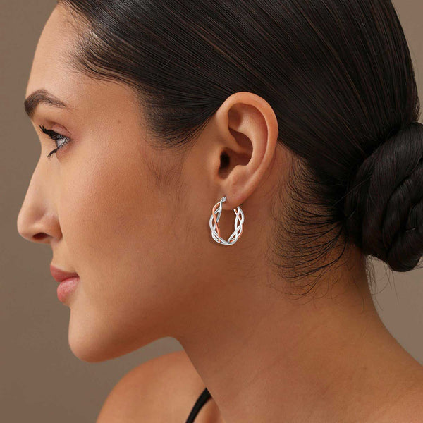 925 Sterling Silver Medium Two-Tone Round Hoop Earrings Twisted Click-Top Hoop Earrings for Women