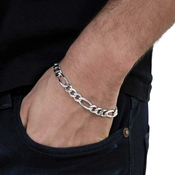 925 Sterling Silver Figaro Chain Bracelet for Men's