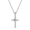 925 Sterling Silver Crucifix Pink Zirconia Flower Cross Charm Pendant Necklace for Preteens and Teens
