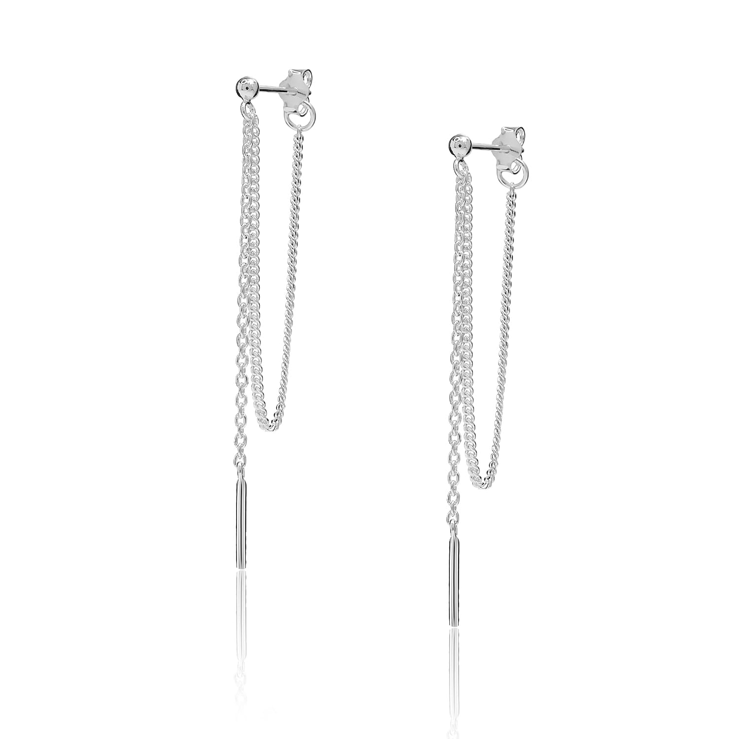 925 Sterling Silver Threader Chain With Bar Drop Dangle Earrings for Women