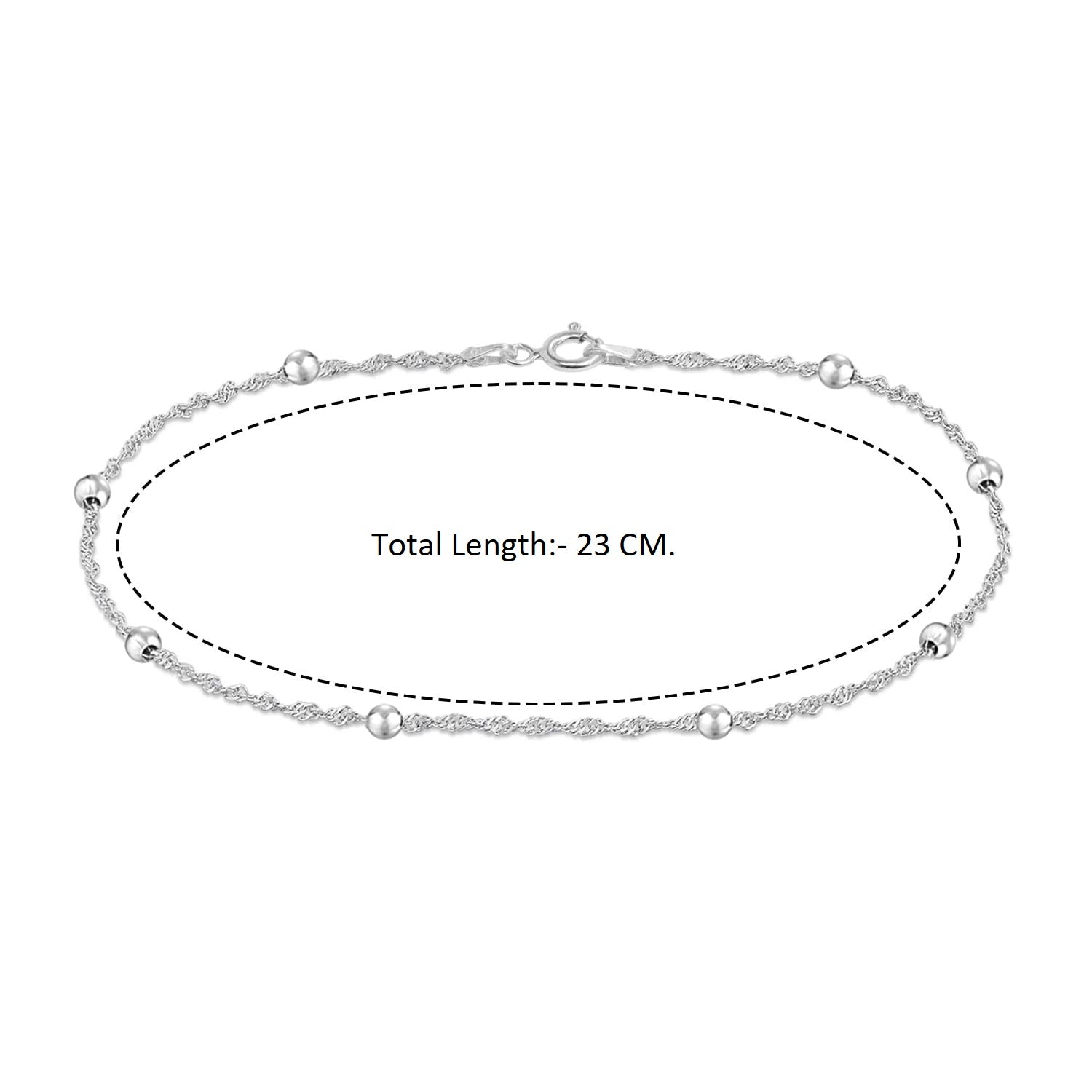 925 Sterling Silver Singapore Beaded Station Chain Beach Summer Anklet for Women and Girls (SINGLE ANKLET)