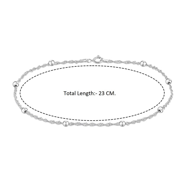 925 Sterling Silver Singapore Beaded Station Chain Beach Summer Anklet for Women and Girls (SINGLE ANKLET)