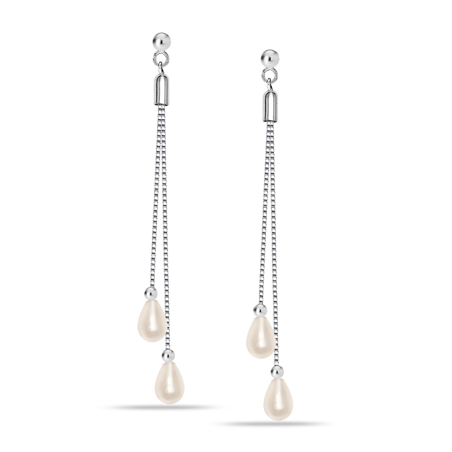 925 Sterling Silver Pearl Drop Dangle Long Earring for Women