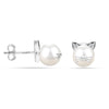 925 Sterling Silver Simulated Pearl Cat Stud Earring for Women and Teen