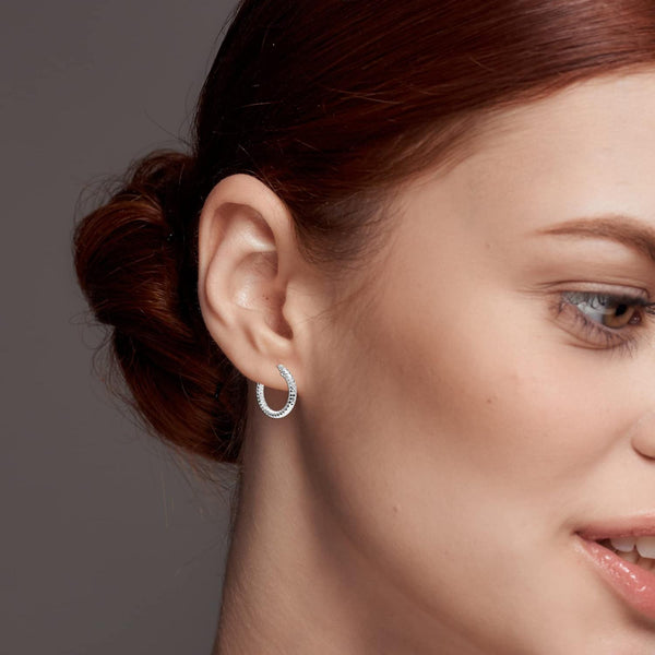 925 Sterling Silver Italian Design Diamond-Cut Hoop Earrings for Women