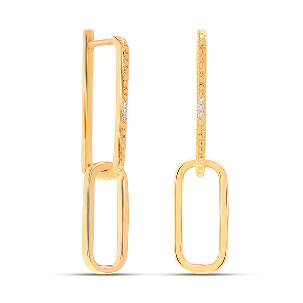 925 Sterling Silver 14K Gold Plated CZ Italian Paperclip Link-Chain Liner Long Drop Dangle Earrings for Women