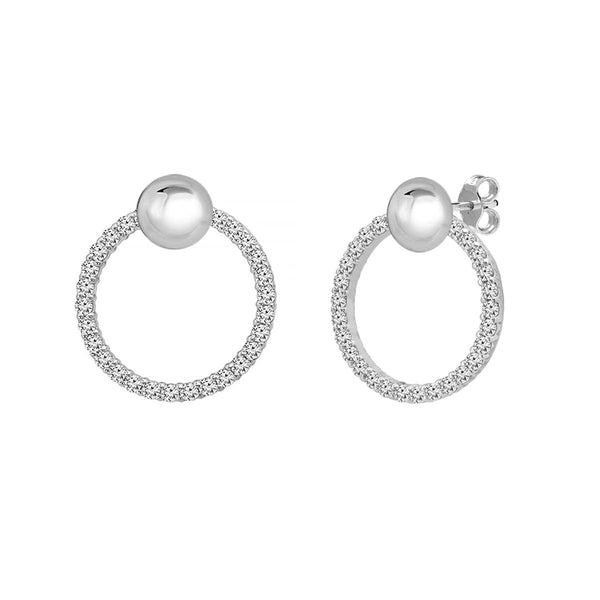 925 Sterling Silver Cubic Zirconia Lightweight Italian Design Sparkling Pave Drop Circle Medium Stud Earrings for Women