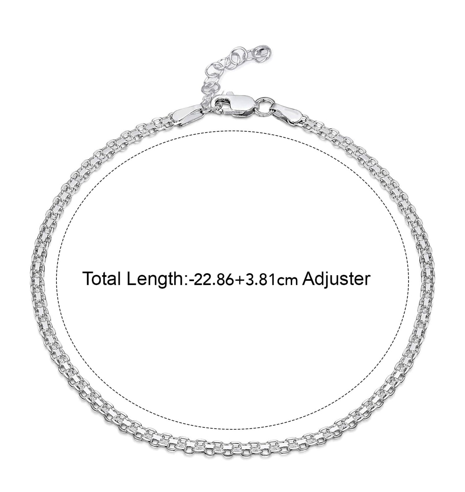 925 Sterling Silver Bismarck Chain Adjustable Anklets for Women (SINGLE ANKLET)