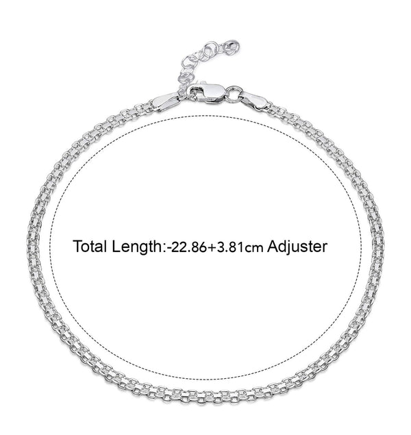 925 Sterling Silver Bismarck Chain Adjustable Anklets for Women (SINGLE ANKLET)