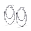 925 Sterling Silver Textured Lightweight Circular Double Layered Hoop Earrings for Women Teen