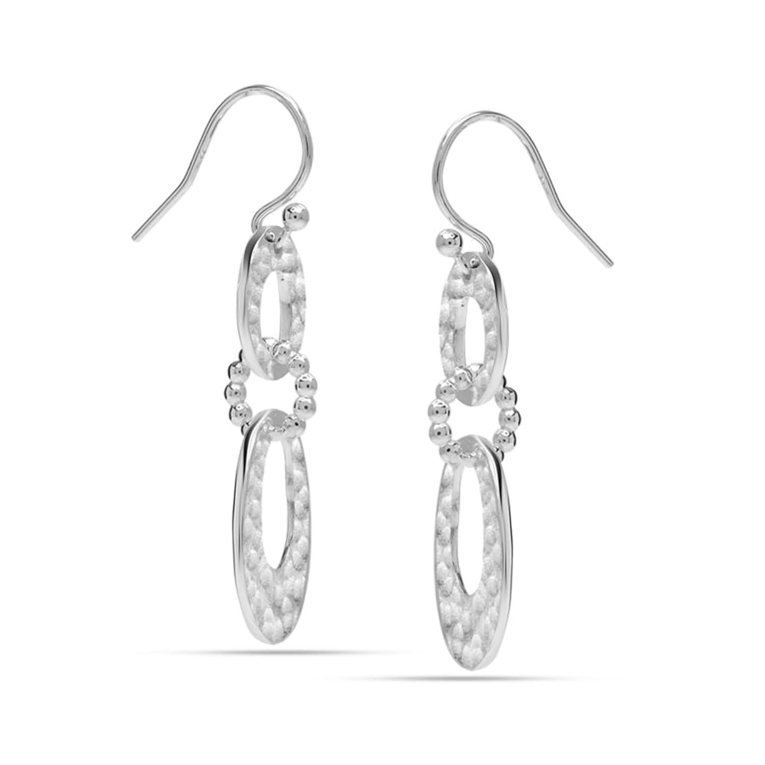 925 Sterling Silver Lightweight Hammered Interlocked Circles Long French Wire Drop Dangle Earrings for Women