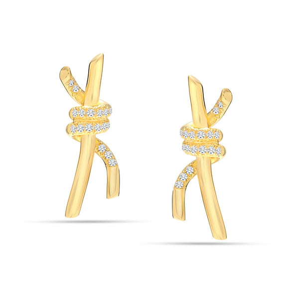925 Sterling Silver 18K Gold-Plated CZ Knot Bar Stud Earring for Women Teen