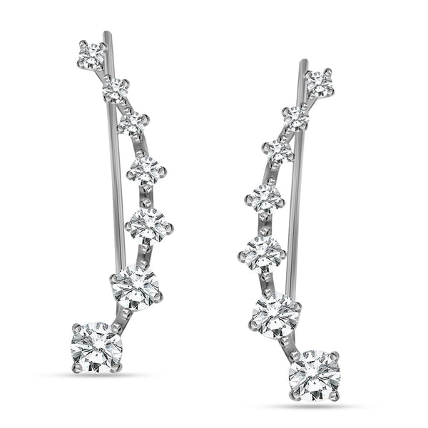 925 Sterling Silver Cubic Zirconia Rhodium Plated Crystals Leaf Ear Cuffs Hoop Climber Earring for Women