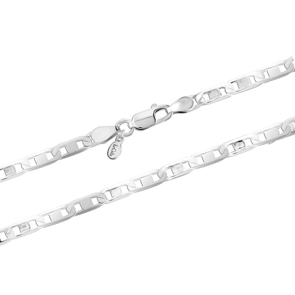 925 Sterling Silver Italian Diamond-Cut Solid Flat Mariner Link Chain Necklace for Teen and Women 3 MM