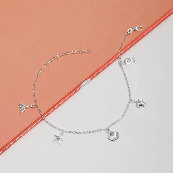 925 Sterling Silver Starfish Seashell Conch Turtle Charm Ocean Beach  Anklets for Women(SINGLE ANKLET)