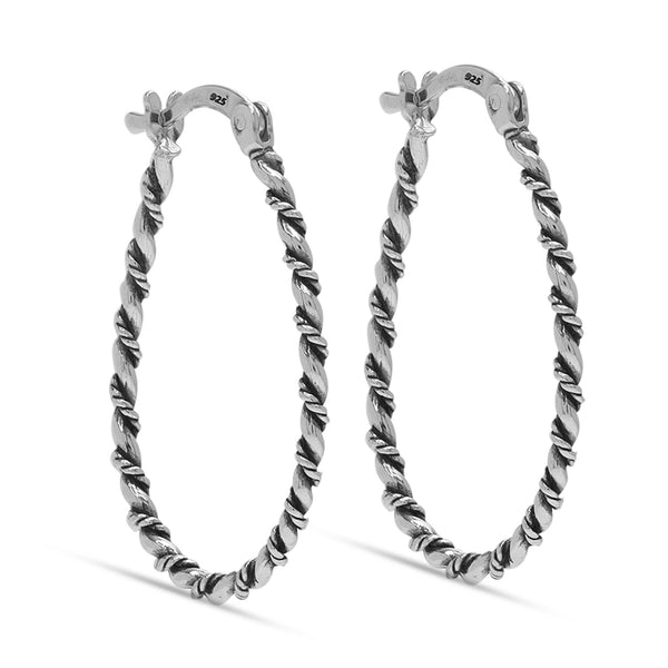 925 Sterling Silver Antique Weaved Teardrop Lightweight Twisted Rope Design Click-Top Hoop Earrings for Women Teen