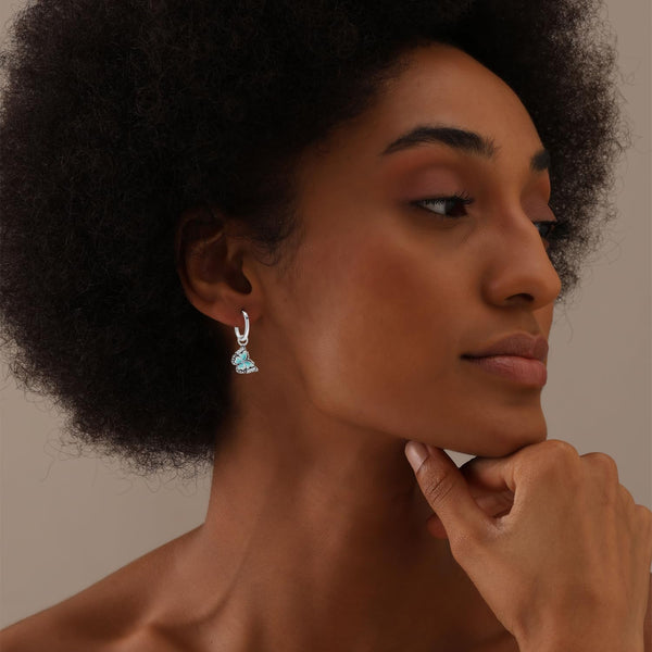 925 Sterling Silver Cubic Zirconia Antique Blue Butterfly Drop Hoop Earrings for Teen