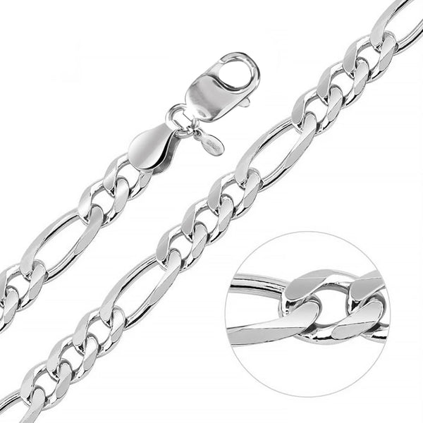 925 Sterling Silver Italian 7 MM Solid Diamond-Cut Figaro Link Chain Necklace for Men and Women