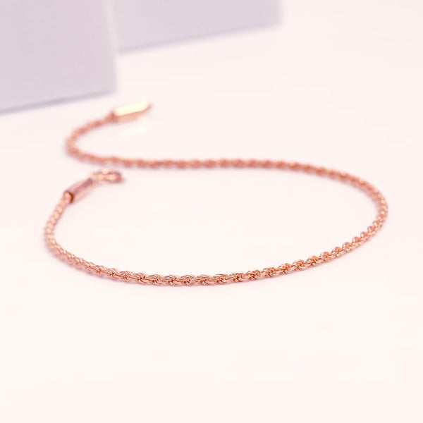 925 Sterling Silver Lightweight 1.8mm Diamond-Cut Braided Rope Chain Anklets for Women (SINGLE ANKLET)