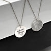 Personalised 925 Sterling Silver Actual Engraved Fingerprint and Name Memorial Pendant Necklace Gift for Men Women and Teen