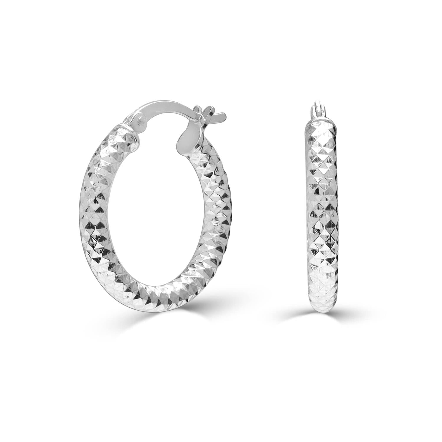 925 Sterling Silver Italian Design Diamond-Cut Hoop Earrings for Women
