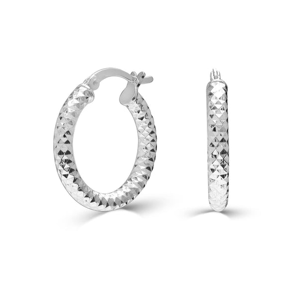 925 Sterling Silver Italian Design Diamond-Cut Hoops Earrings for Women Teen