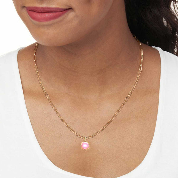 925 Sterling Silver 14K Gold Plated Beaded Cushion Pink CZ Square Charm Pendant Adjustable PaperClip Link Chain Necklaces for Women