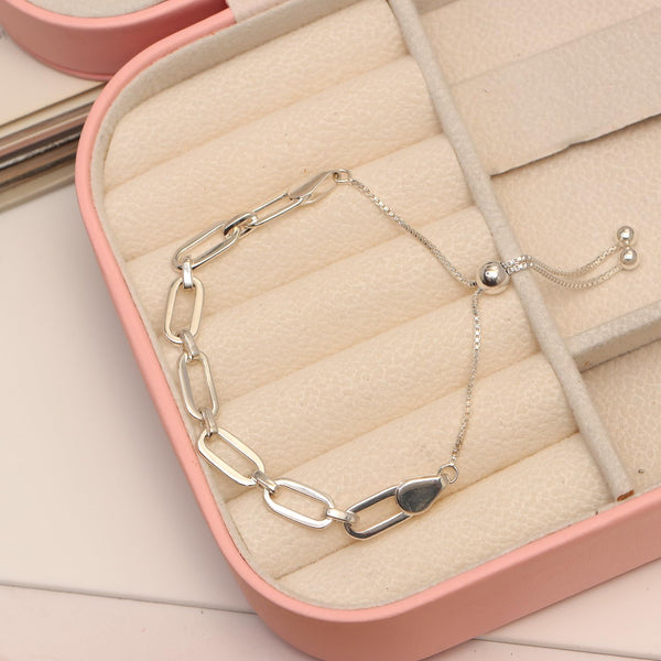 925 Sterling Silver Paperclip Link Chain Adjustable Bolo Bracelets for Women Teen