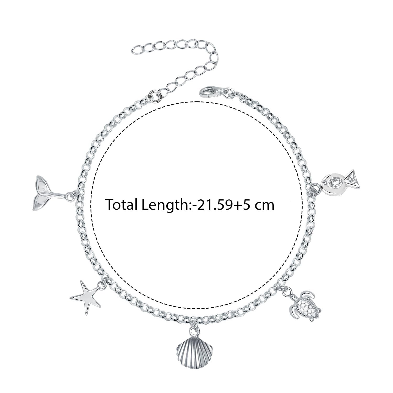 925 Sterling Silver Starfish Seashell Conch Turtle Charm Ocean Beach  Anklets for Women(SINGLE ANKLET)
