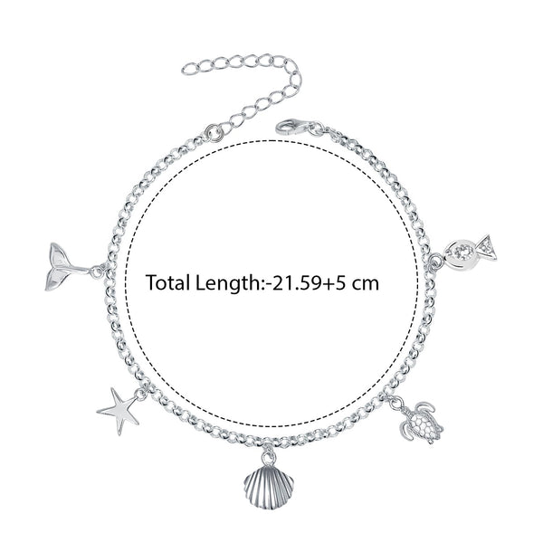 925 Sterling Silver Starfish Seashell Conch Turtle Charm Ocean Beach  Anklets for Women(SINGLE ANKLET)