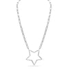 925 Sterling Silver Elegant Open North Star Paperclip Link Chain Pendant Necklace for Women Teen