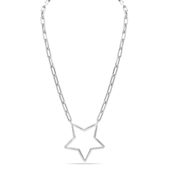 925 Sterling Silver Elegant Open North Star Paperclip Link Chain Pendant Necklace for Women Teen
