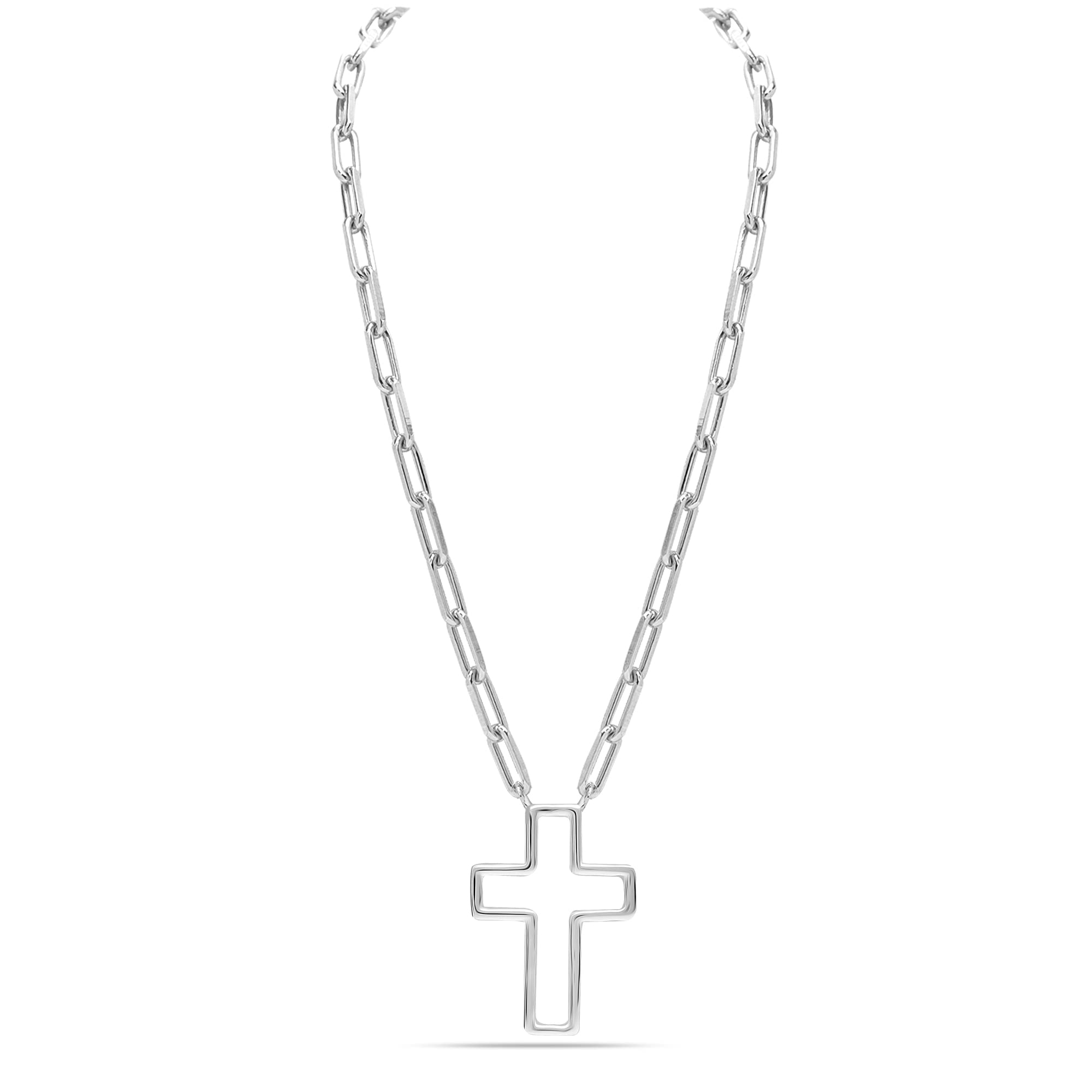 925 Sterling Silver Faith Hope Cross Paperclip Link Chain Pendant Necklace for Women Teen