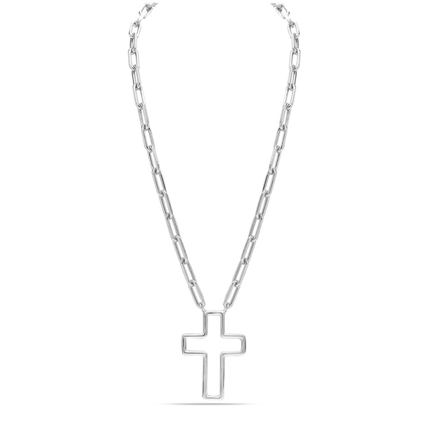 925 Sterling Silver Faith Hope Cross Paperclip Link Chain Pendant Necklace for Women Teen