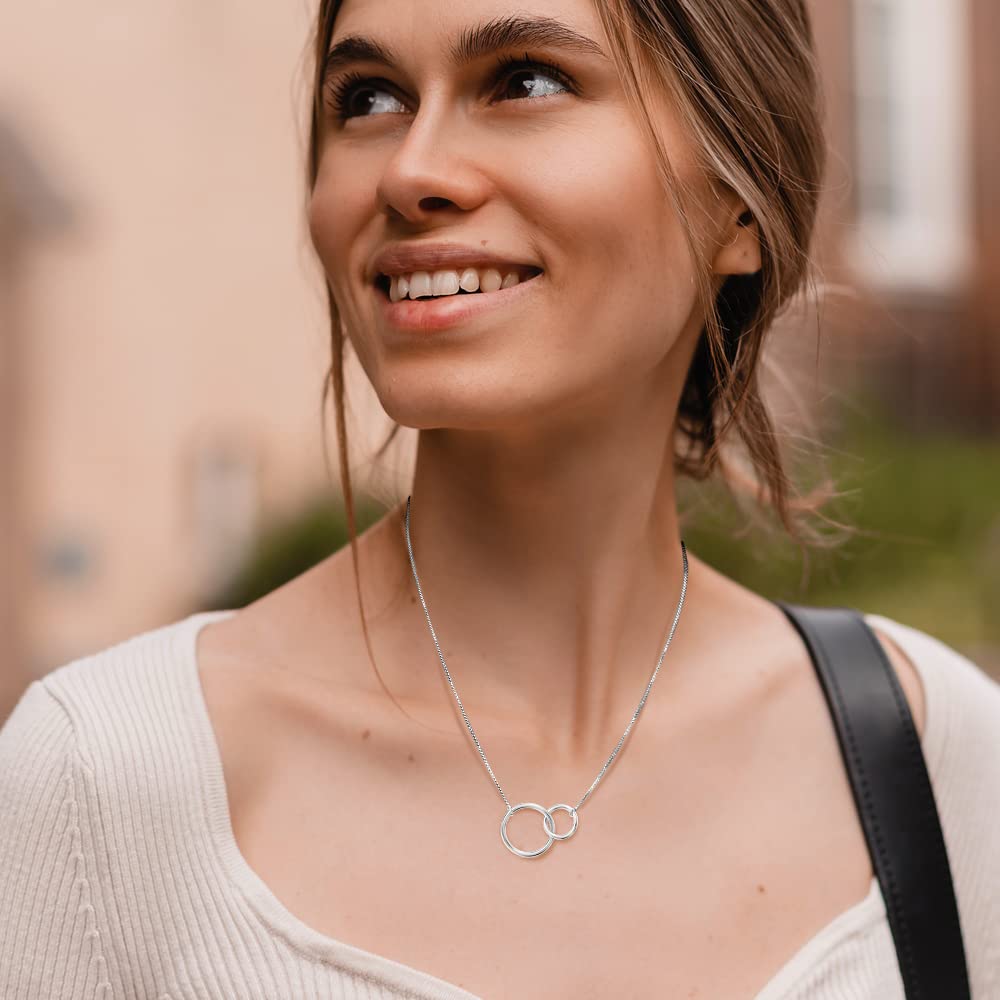 925 Sterling Silver Interlocking Infinity Mother & Daughter Double Circle Pendant Necklace for Women Teen