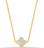 925 Sterling Silver 14K Gold-Plated Mother of Pearl Clover Station Long Necklace for Women