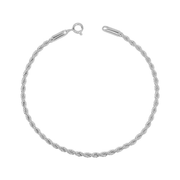 925 Sterling Silver Lightweight 1.8mm Diamond-Cut Braided Rope Chain Anklets for Women (SINGLE ANKLET)